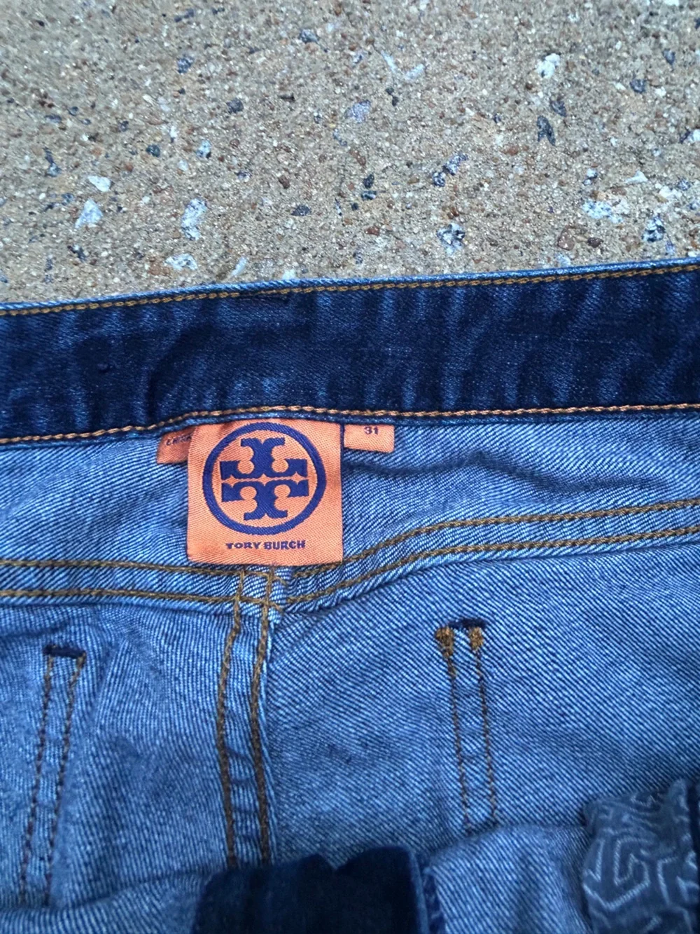 Tory Burch Dark Wash Denim Jeans Gold Hardware Straight Leg